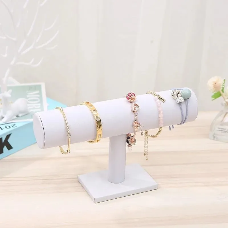 

1pc for Household Bracelets and Necklaces High-end Simple White Jewelry Display Rack Vertical Storage Rack Suede Desktop Counter