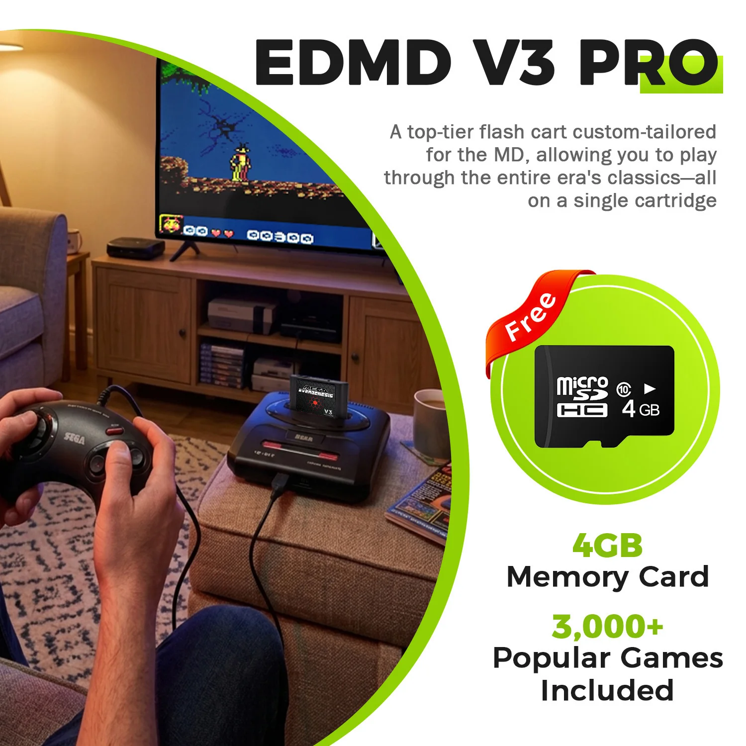 EDMD 3000 in 1 FlashCard MD V3 Pro Game Cartridge For SEGA Genesis