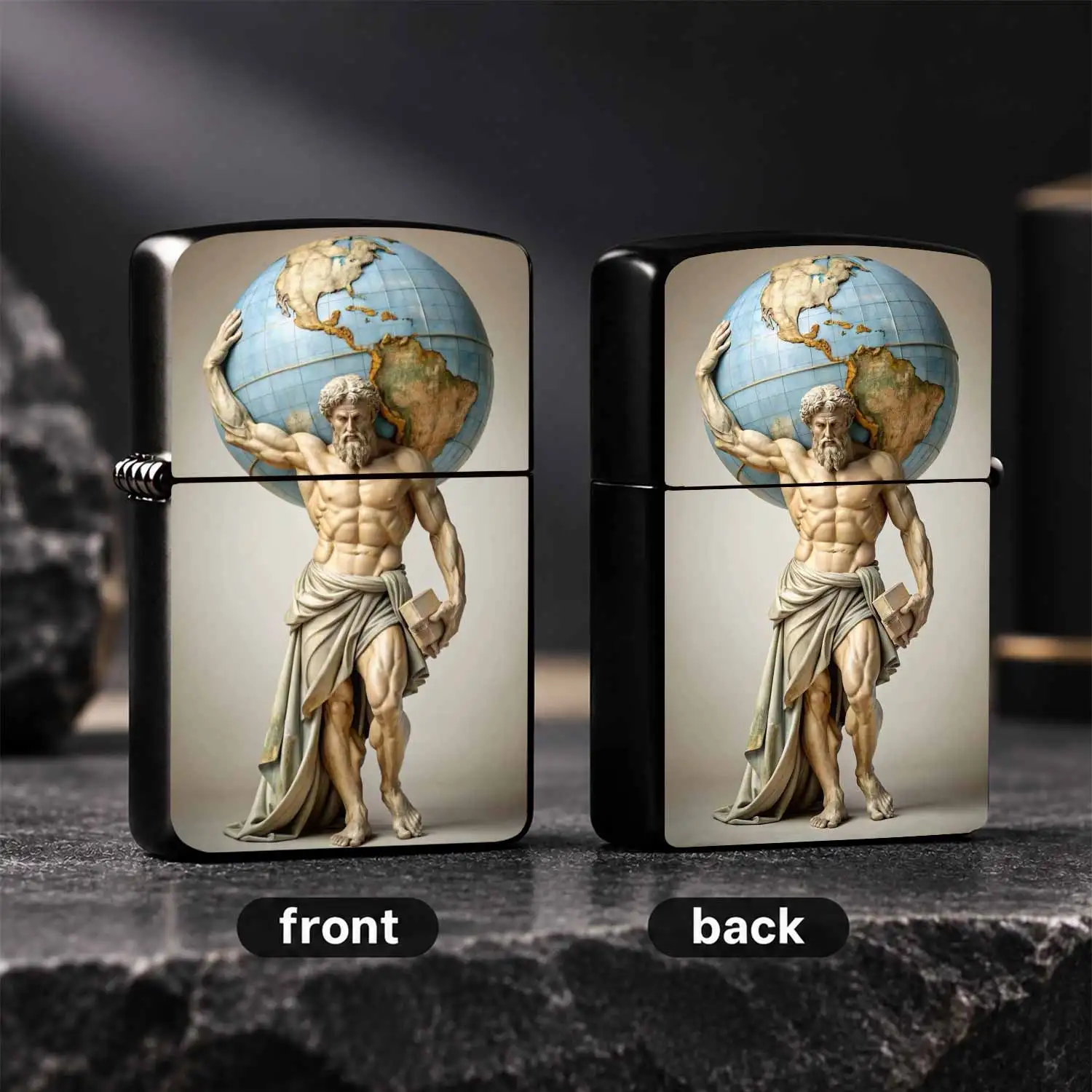 Creative Lighter Featuring Retro Atlas Titan Holding Globe Art Sculpture Pattern, Versatile for Daily Use Outdoor Camping Travel, Unique Artistic Desktop Decor Practical Gift for History Mythology Enthusiasts A Humorous And Interesting Lig