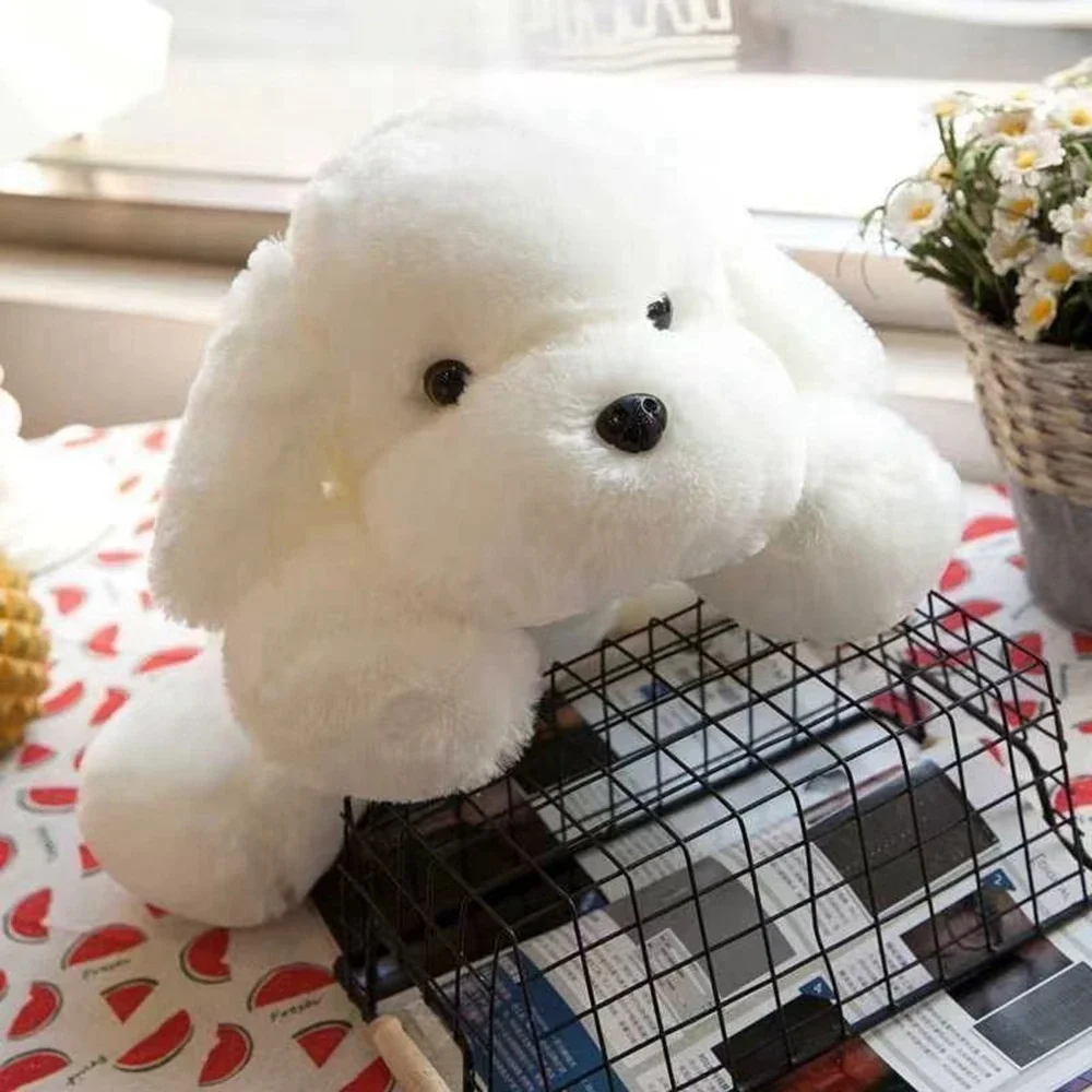 30CM Long Hair Dog Plush Toy Collar White Cute Super Soft Fittle White Dog For Children's Birthday Christmas Gift