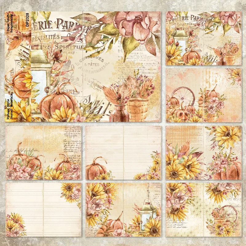 KLJUYP 8sheets A5 size Vintage Style autumn harvest Scrapbooking patterned paper Fancy Card Pack Light weight Craft Paper Ca