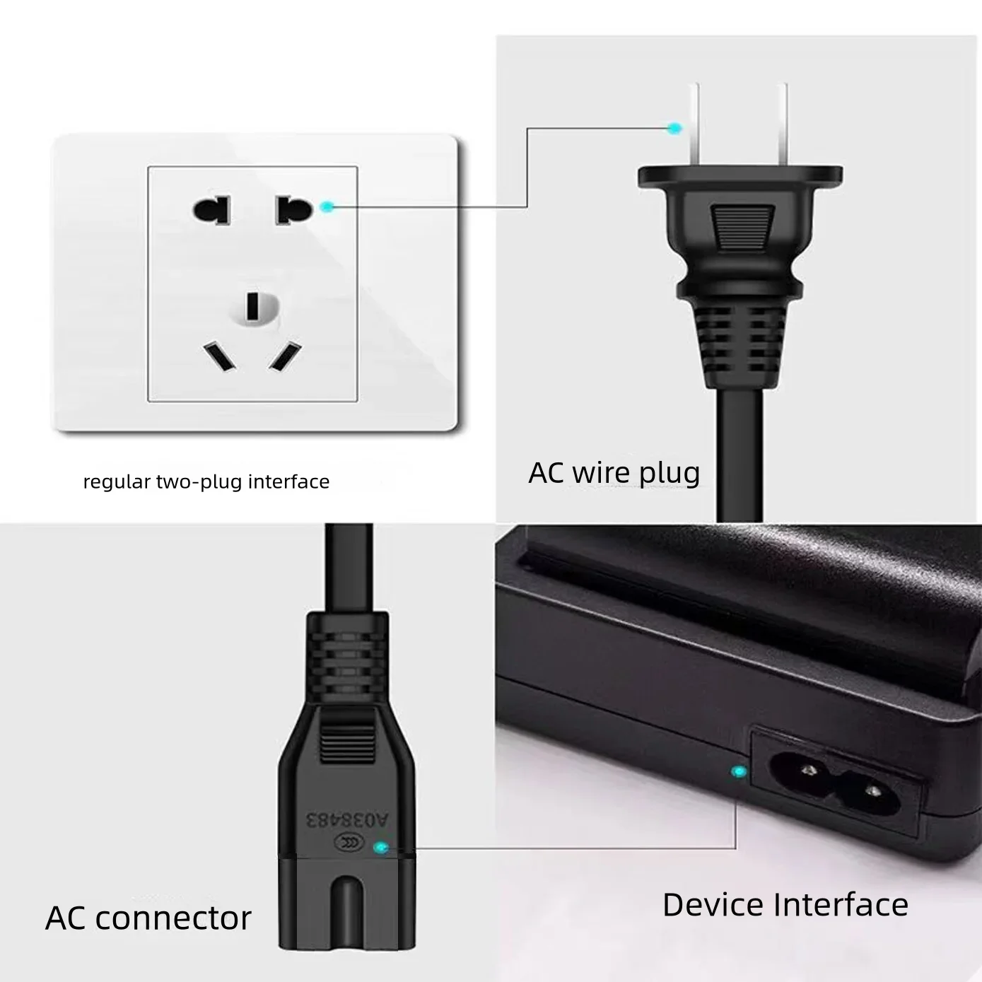 2 Pin Prong 1.5m US EU Cable LED Light Power Cord Laptop Power Cable AC Power Supply Adapter Cord Cable Lead Charging Line Wires