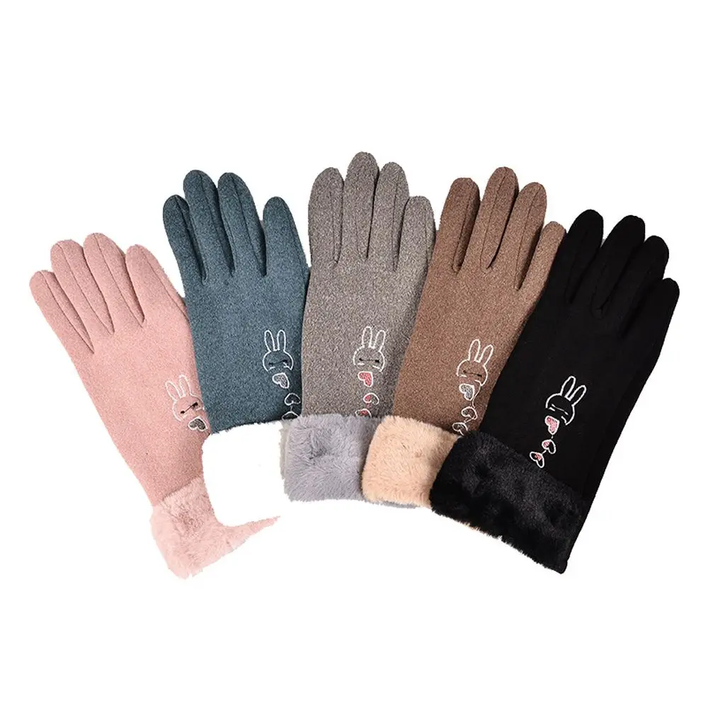 Simple Colorful Velvet Riding Driving Winter Rabbit Gloves Touch Screen Mittens Plush Gloves Women Mittens