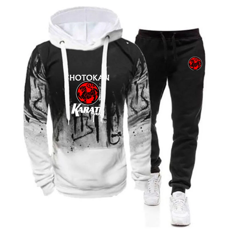 

Shotokan Karate 2023 Men's New Fashion Printing Gradient Color Hoodies Casual Jacket Sport Hip Hop Coats+Trousers 2 Piece Suits