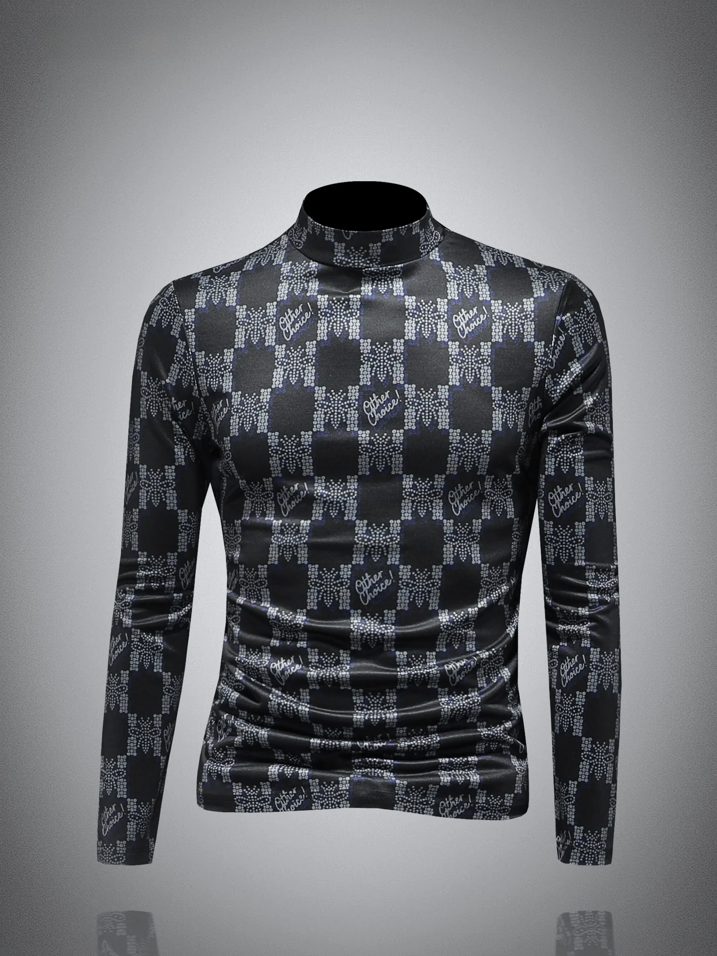 

Текстурированная мужская футболка с длинным рукавом и принтом, модный бренд, осень-зима, индивидуальный дизайн, с высоким воротником, дышащая.