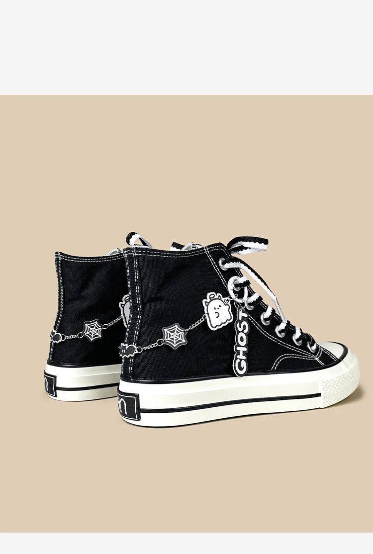 Amy und Michael Y2K Sweet Punk High-Top Canvas-Sneaker für Damen, schwarze Schnürschuhe, flache Freizeitschuhe, niedliche Charms-Schuhe für Teenager-Mädchen – Detail 12