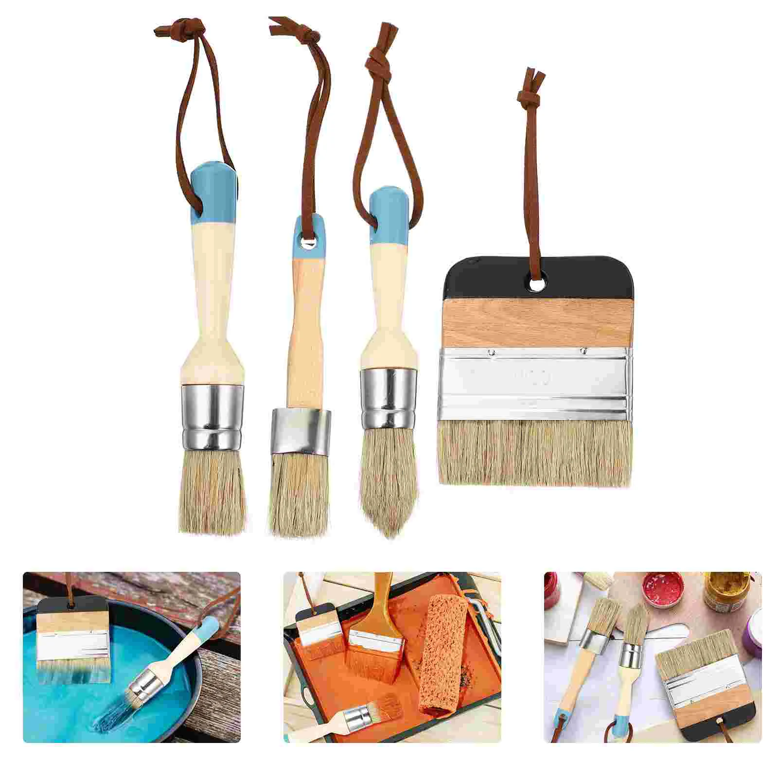 

4 PCS/Set Wax Brush Paint Home Decor Brushes Wooden Handle Varnishes Aluminum Alloy