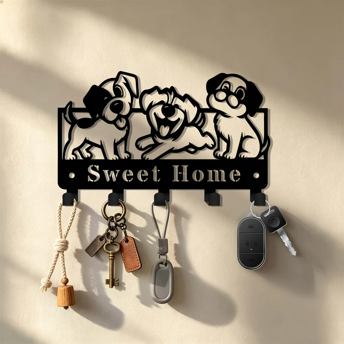CIFBUY Niedlicher Glücklicher Hund Eisen-Wandkunst Metall-Schlüsselhaken Deko für Zuhause, Eingangsbereich, Büro, Küche, Veranda, Vintage-Wanddekoration