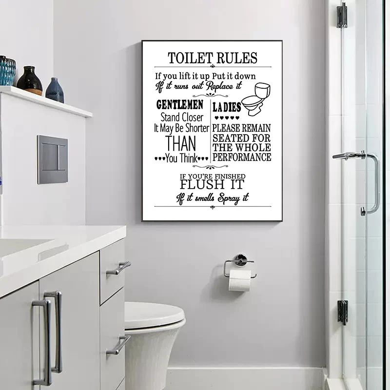 Modern Bathroom Toilet Rules Canvas Art Print Poster Home Kitchen Canvas Painting Poster Wall Art Humour Room Decoration