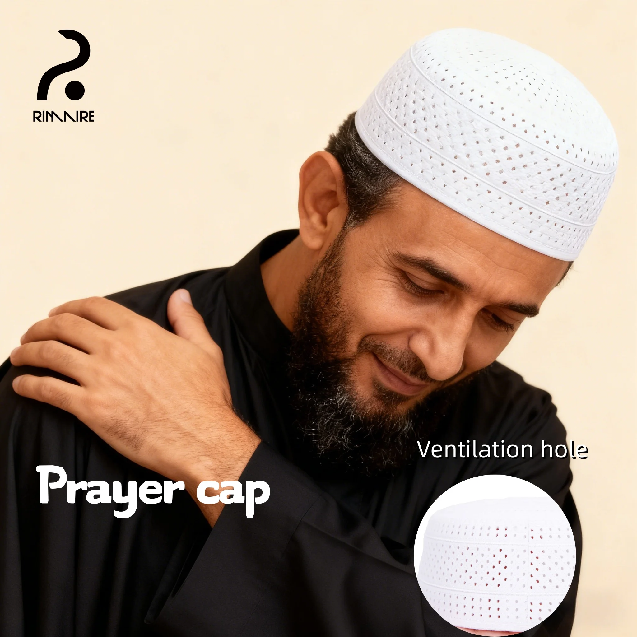 قبعة صلاة RIMAIRE قابلة للتنفس للرجال المسلمين قبعة عبادة مريحة بتصميم مجوف قبعة آداب دينية #1