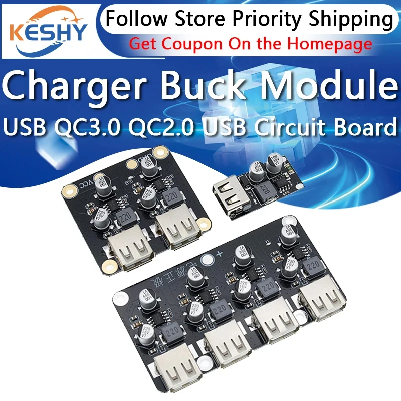 USB QC3.0 QC2.0 DC-DC Buck Converter Charging Step Down Module 6-32V 9V 12V 24V to Fast Quick Charger Circuit Board 3V 5V 12V