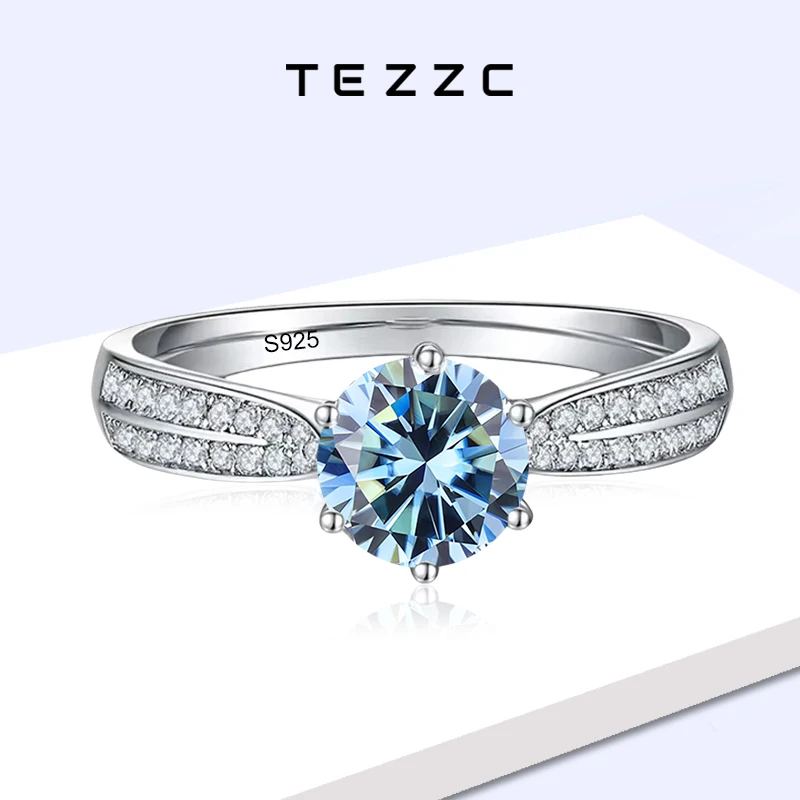 

Tezzc 1ct D Color Luxury 925 Sterling Silver Moissanite Rings Lab Diamond Wedding Trendy Elegant Band Gemstone Ring for Women
