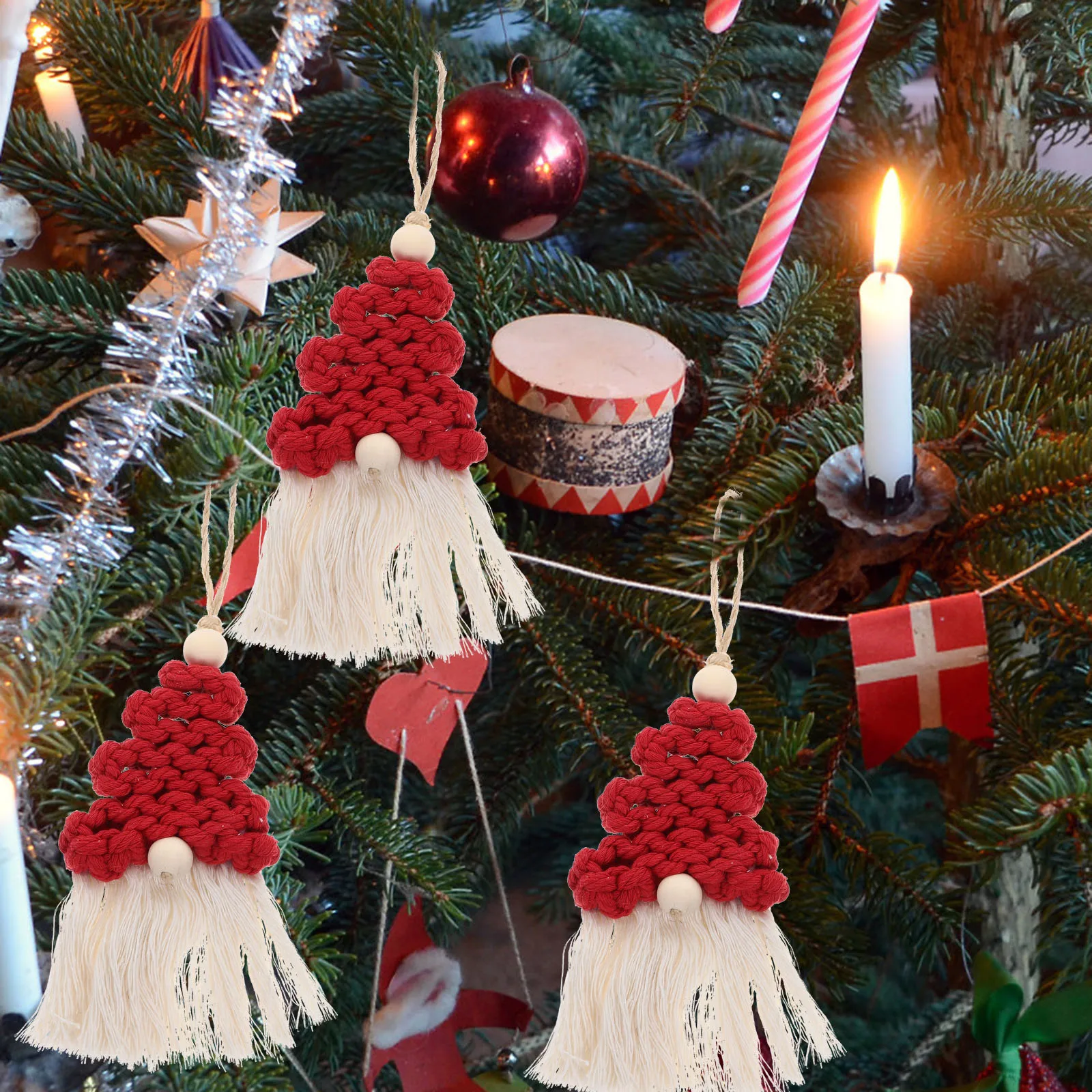 

3pcs Christmas Tree Ornaments Straw Decorative Hanging Decors Daily Party Festival Xmas Tree Macrame Ornament Reusable