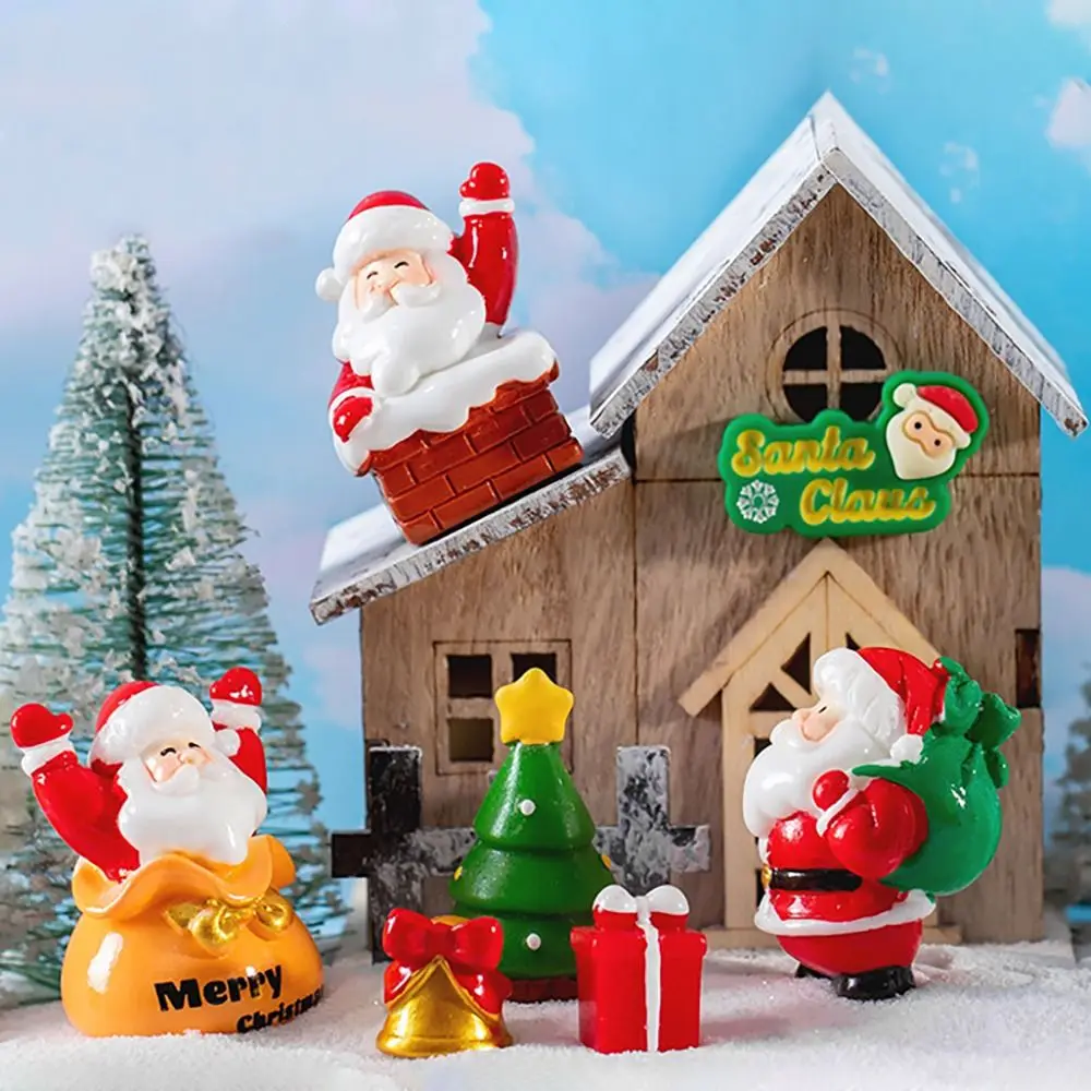 Resin Christmas Figurines Multicolor Xmas Ornament Miniation Santa Claus Desk Knick-knacks Doll House Cartoon Snowman Statue