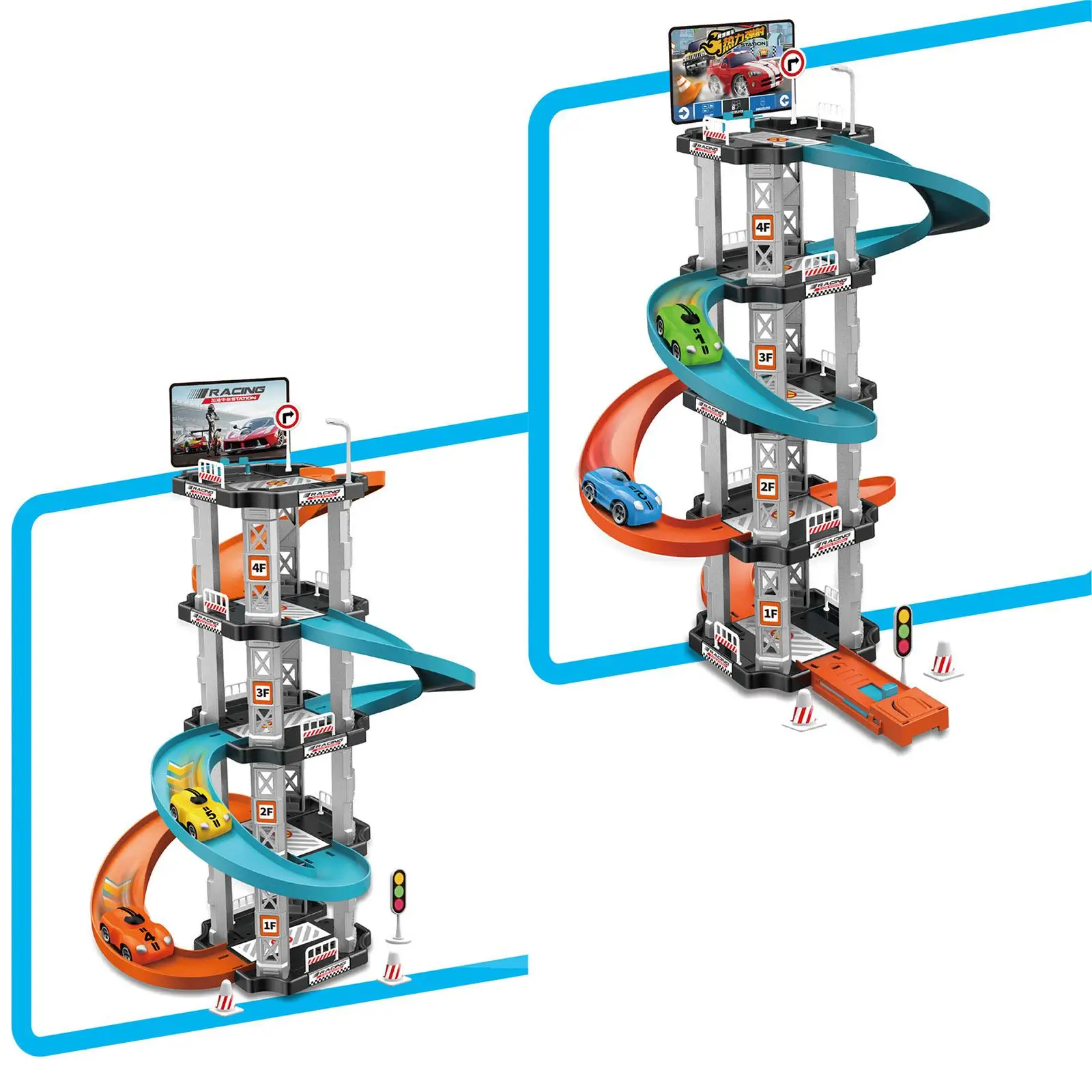Bricolage assembler piste course voiture jouet motricité Fine Playset véhicules pour enfant 62 pièces