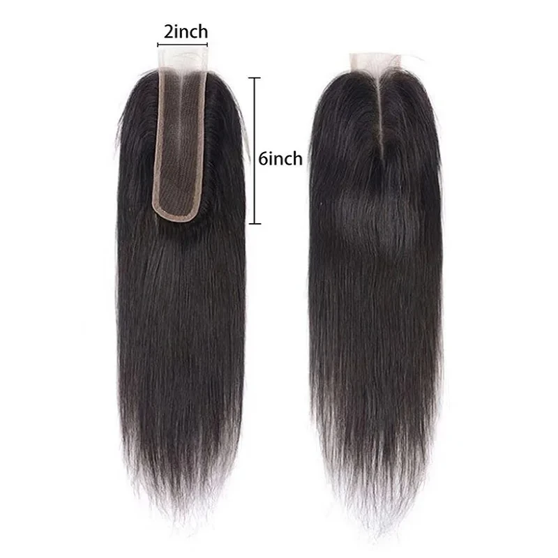 Black Straight 2x6 Lace Frontal Closure Brazilian Human Hair 2x6 Transparent Lace Hand Tied (10-26 inch)