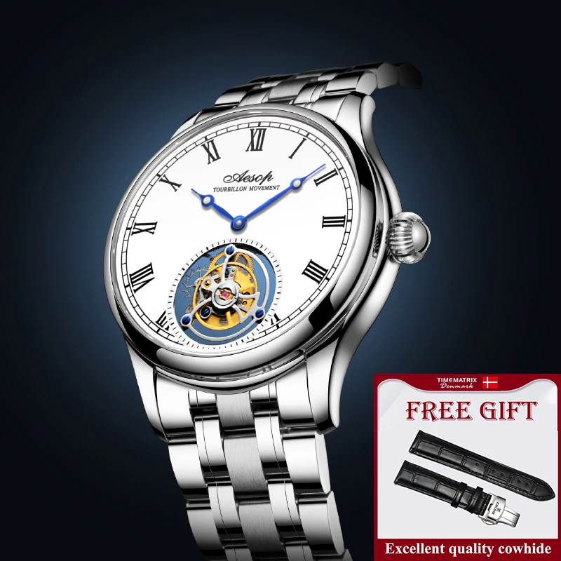 Aesop Real Flying Tourbillon Movement Mechanical Watches Luxury Watch for Men Skeleton Tourbillon Watch Sapphire Official Store