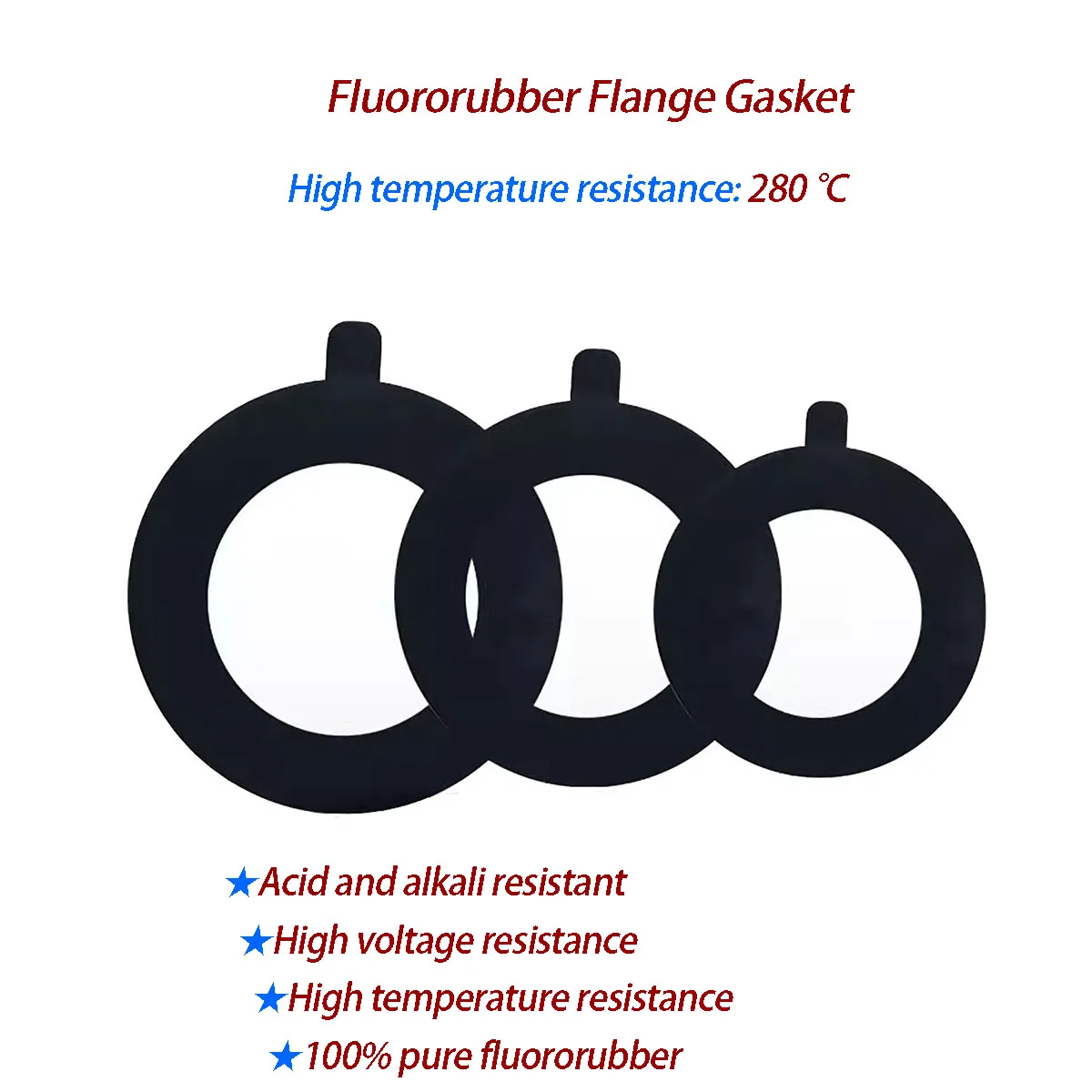 FKM Gasket High Temperature Resistant 280℃ Fluorine Rubber Flange Gasket Anti 98% Concentrated Acid Sealing Washer