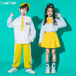 Children Streetwear Hip Hop Girls Shirt Tie Solid Skirts School Uniform Boys Jazz Street Dance Pants Kids Costumes Clothes Sets