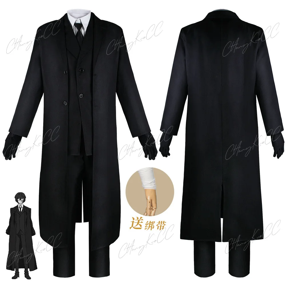 

Homchee Trends COS Dazai Cosplay Costume Black Trench Jacket Dazai Osamu Outfits Uniform Halloween Kostum For Anime Comic Con