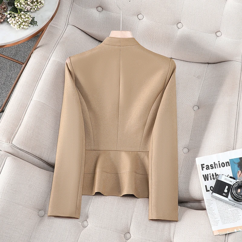 NAVIU レディース ヴィンテージ 長袖ブレザー エレガント オフィスジャケット 気質 Vネック 隠しボタン オールシーズン テーラードコート