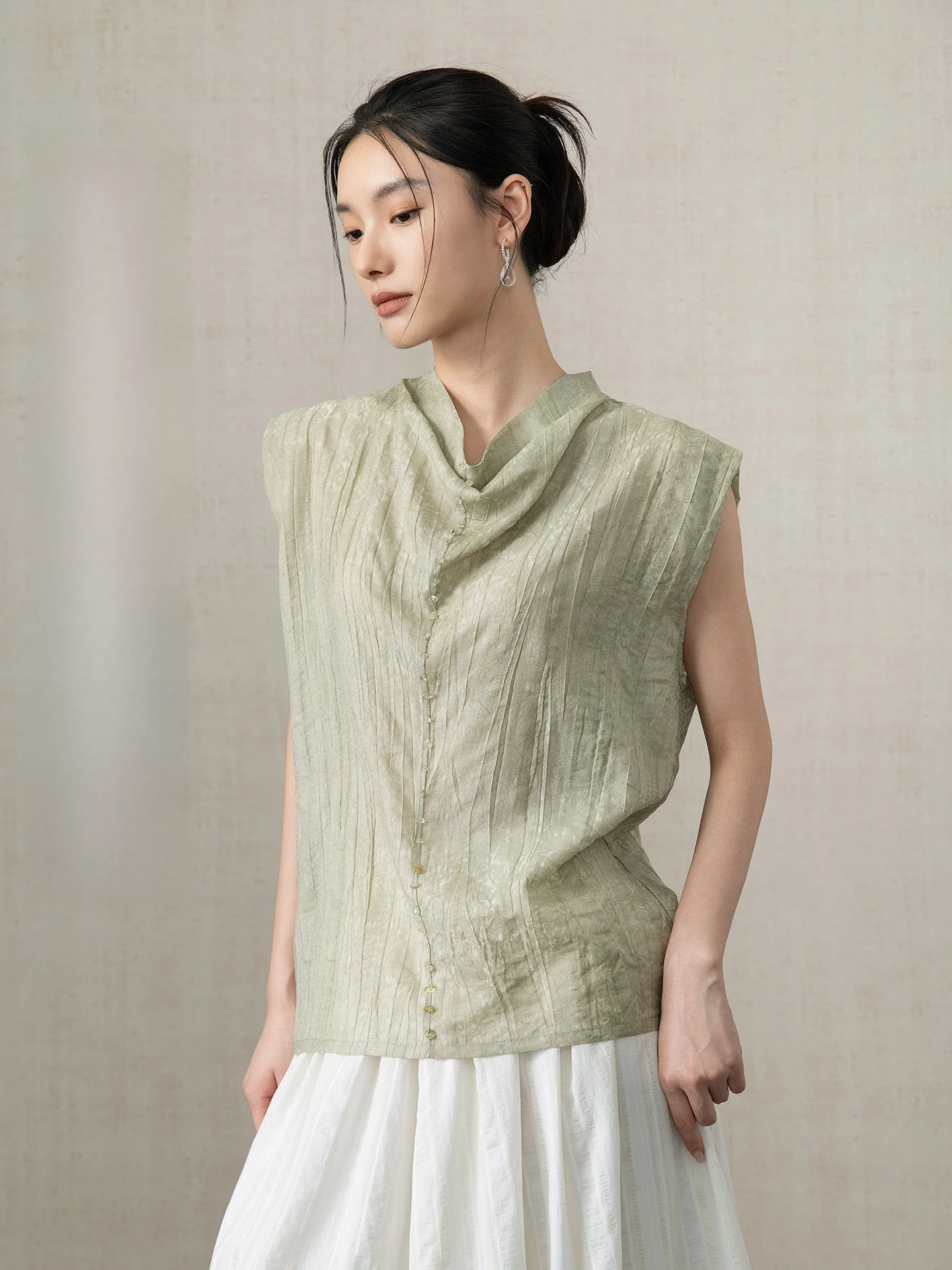 

Новая женская рубашка в китайском стиле свободного кроя с эффектом тай-дай, с отложным воротником, без рукавов, дышащая, повседневная, для любого случая