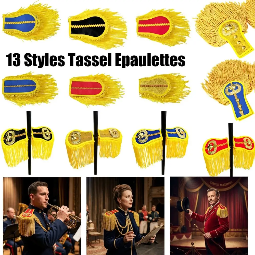 Dress Coat Tassel Shoulder Badge for Men Women Honor Guard Performance Stage Smooth Satin Fabric Alloy Decorative Emblems