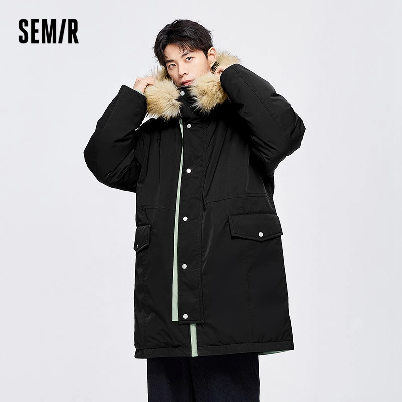 Semir Down Jacket Men Winter Loose Fur Collar Comfortable Warm Personalized Long Hooded Jacket