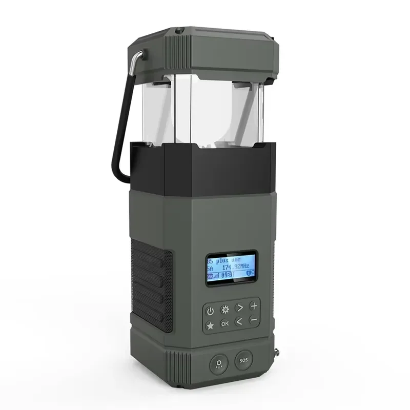 DF585 Portable Solar Camping Light with FM Radio NOAA Weather Alert Wireless Speaker Rechargeable Power Bank for Outdoor