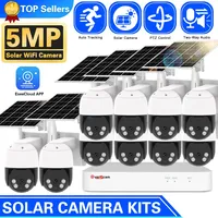 10Channel 5MP Battery Solar Powered Cctv Camera Kit 10CH Outdoor Wireless Wifi Solar Dual Light Source Security Camera System