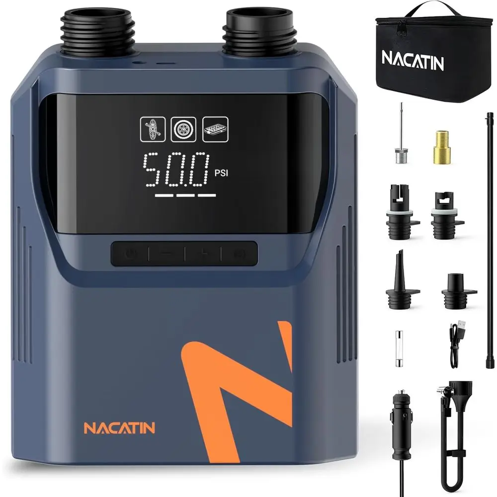 

5200mAh Dual-Stage Electric SUP Pump with 6 Nozzles for Inflatable Boards, Cars, and Balls