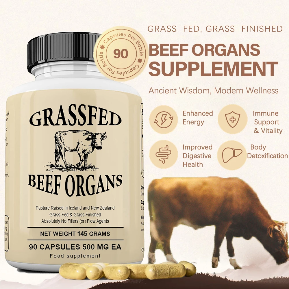 

Grass Fed Beef Organs Supplement 90 Capsules Grass Fed Beef Liver Support Energy Production, Detoxification, Digestion, Immunity