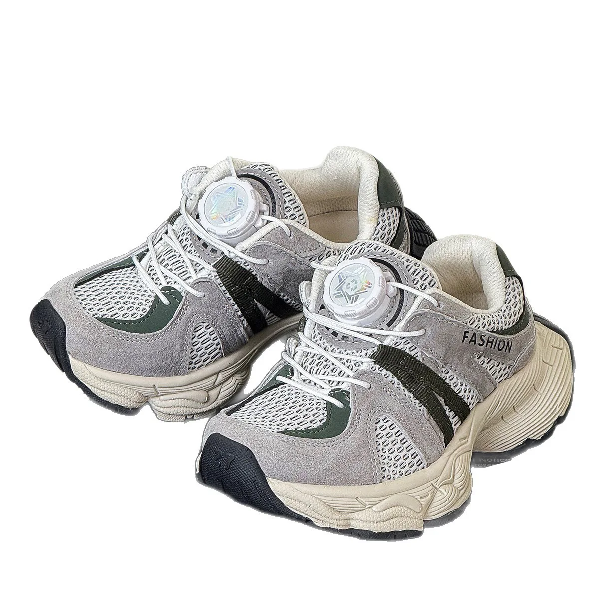 

Kid Toddler Non-slip Lightweight Training Shoes Autumn Children's Boys Girls Rotating Buckles Mesh Upper Chunky Soled Dad Shoes