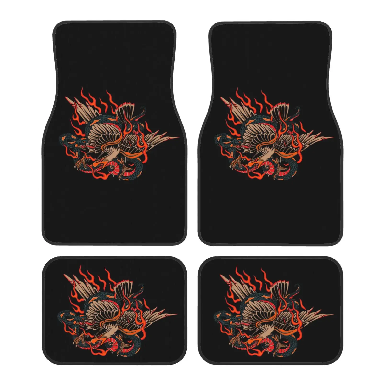 Japanese Snake Eagle 4-piece Car Foot Mat Set Suitable for All Car Foot Mat Accessories Crystal Velvet Foot Mat