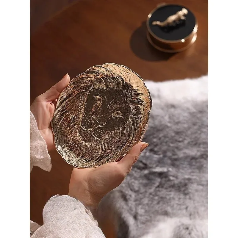 Золотой трехмерный рельефный сплав льва, небольшой поднос, поднос для ювелирных изделий, высокое качество, украшение для хранения, украшение