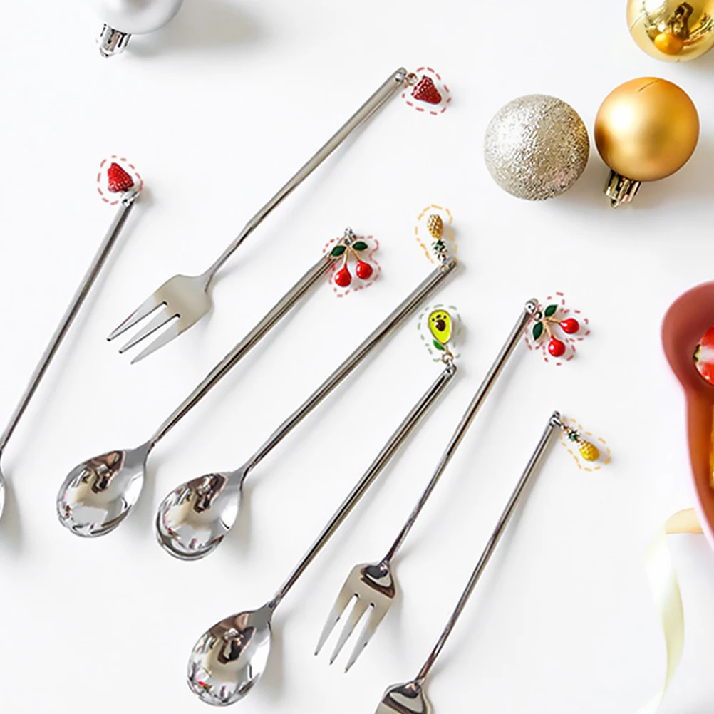 

4Pcs Stainless Steel Dessert Spoons Fruit Pendant Decor Spoons for Coffee Ice Cream Mixing Stirring Kitchen Tools