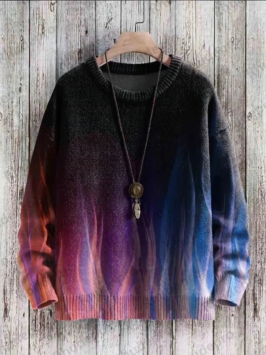 Vintage Gradient Art Print Casual Knit Pullover Sweater Women For Men Sweater Ropa De Hombre Roupas Masculinas