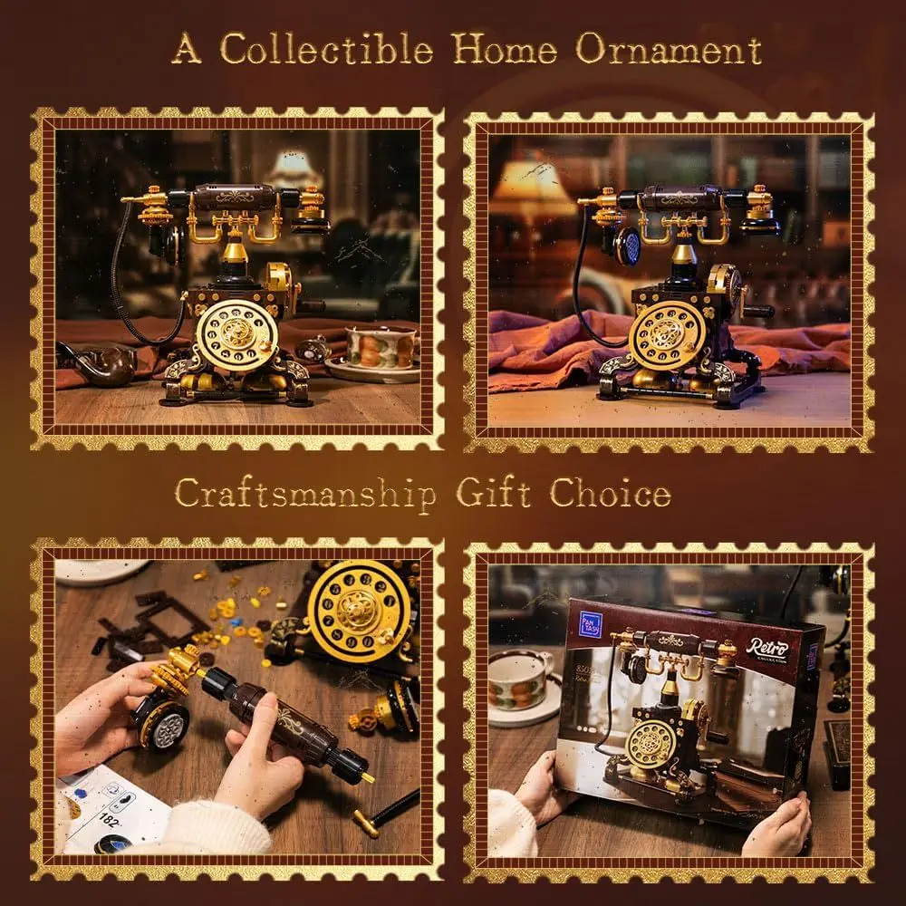 Vintage DIY Telephone Kit for Adults: Realistic Retro Phone Building Blocks, Unique Home Decor, Perfect Gift for Collectors & Ho
