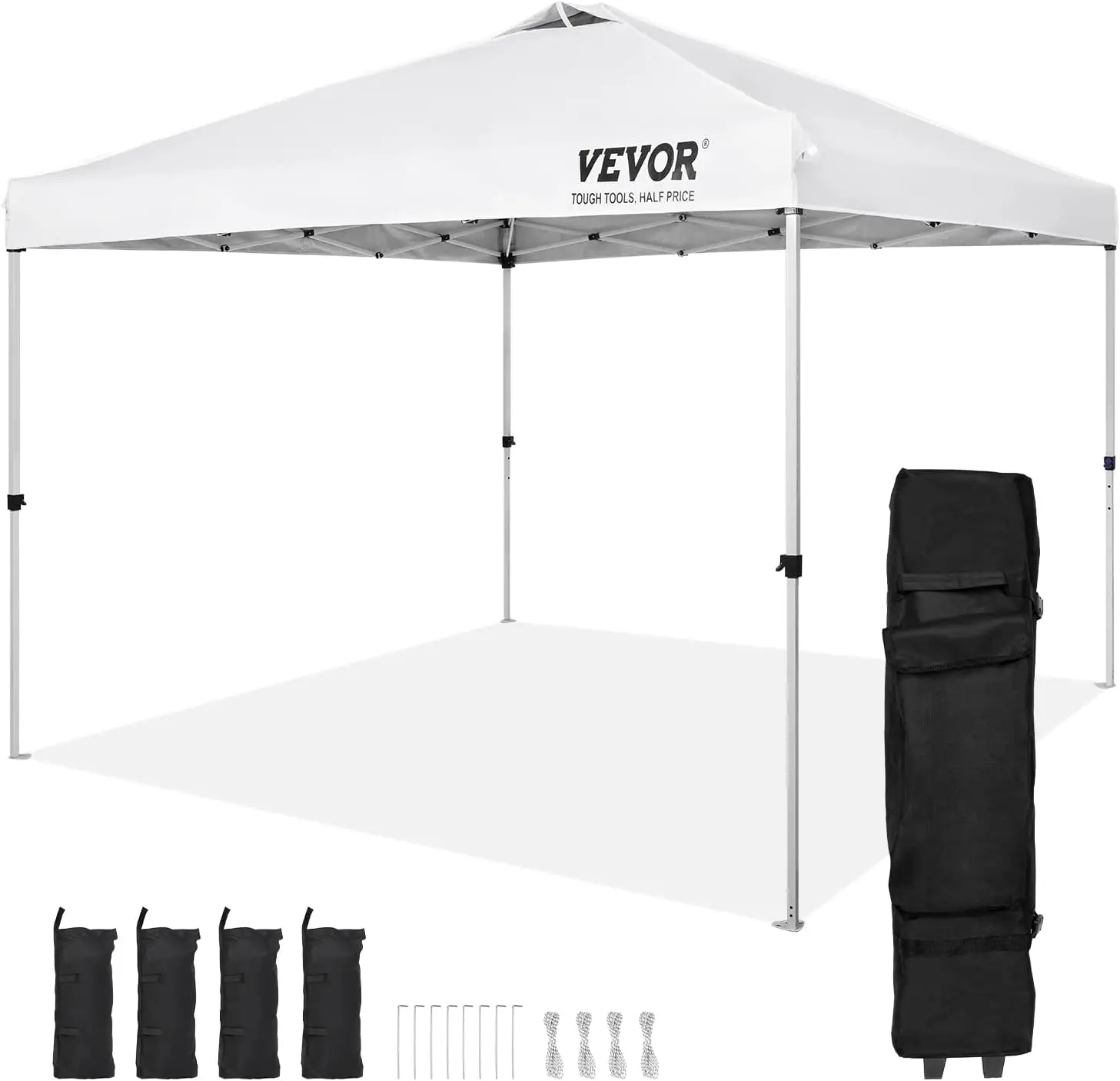 

Pop Up Canopy Tent, 10 x 10 ft, 250 D PU Silver Coated Tarp, with Portable Roller Bag and 4 Sandbags, Waterproof & Sun Shelter