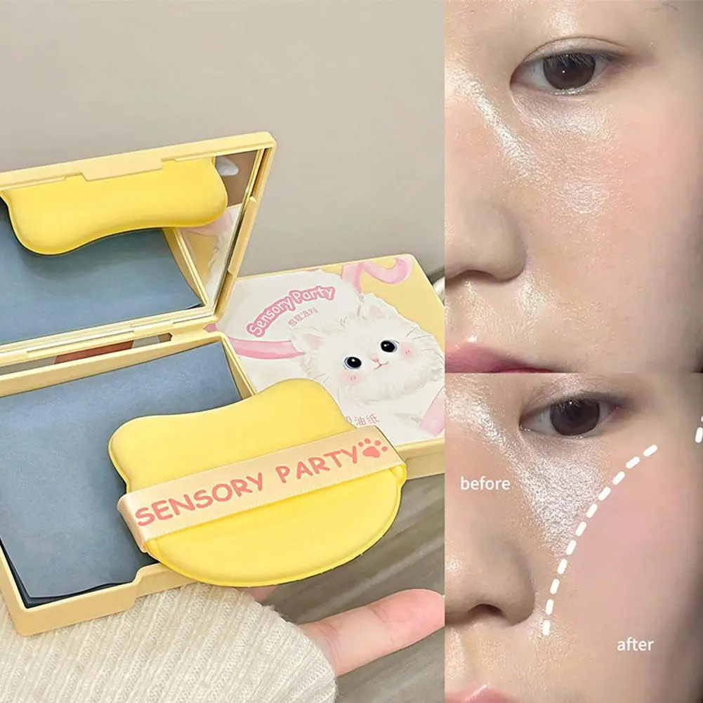 100 facial blotting papers Compact Mirror Oil Absorbing Sheets Reusable Powder Sponge Beauty Emergency Kit Makeup Skin Care