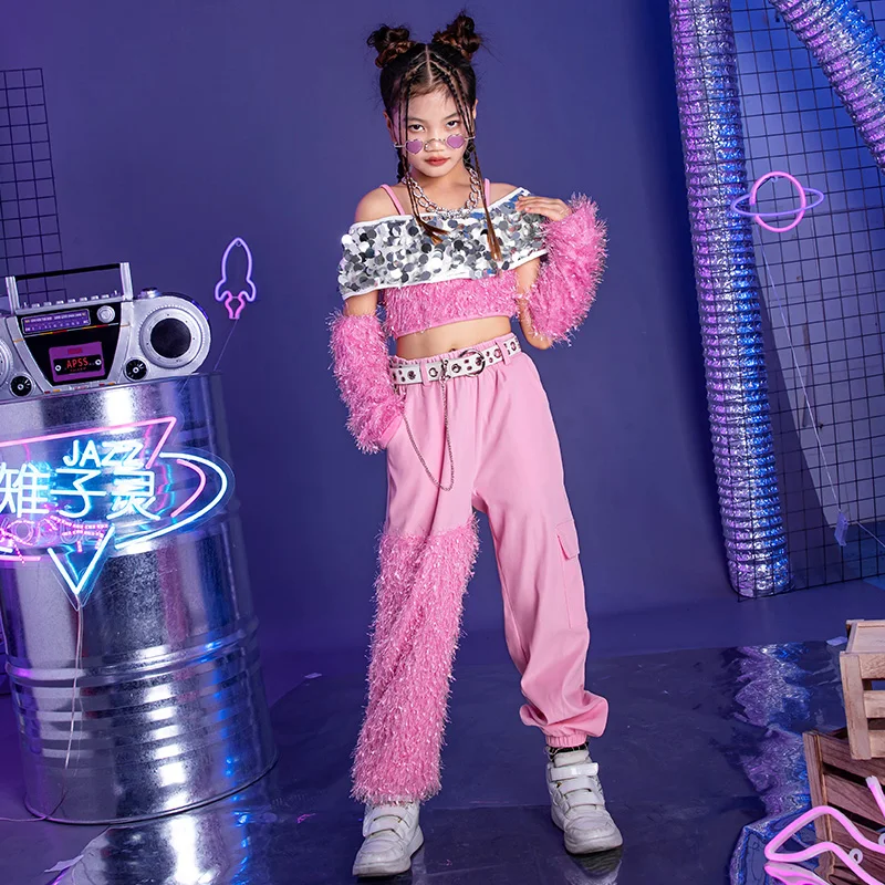 

Sequins Jazz Dance Performance Costume Girls Runway Show Stage Outfit Festival Party Clothing Pink Hip Hop Dancewear DL11201