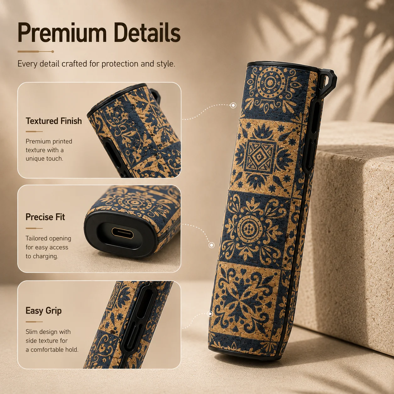 Protective Cover for Iqos Iluma I One Case Cork Print Style Protective Shell, Soft Sleeve Anti-skid and anti-scratch