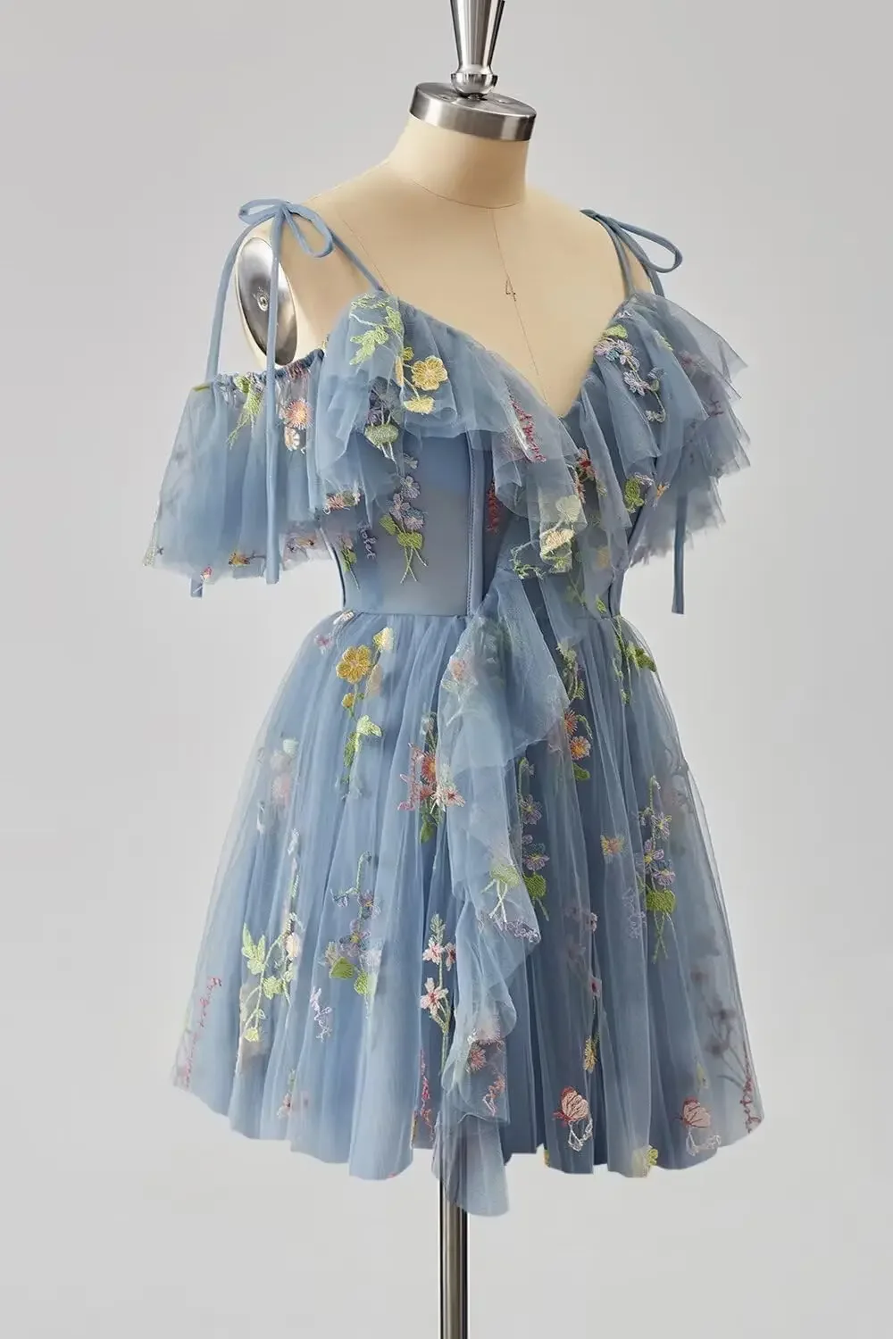 فساتين العودة للوطن مطرزة بالزهور حسب الطلب للمراهقين قصيرة كشكش تول صغيرة للحفلات الراقصة فساتين السهرة التخرج D