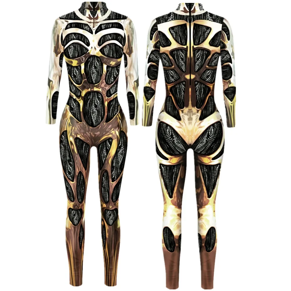 Robot Punk Skeleton Steampunk Sexy Slim Jumpsuit Armor Cosplay Costumes Zentai Women Bodysuit Fancy Dress Halloween