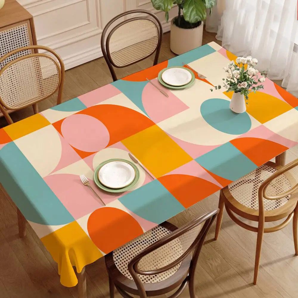 Bauhaus Modern Simplicity Geometric Rectangular Tablecloths Washable Wedding Party Kitchen Dining Room Birthday Decoration Table
