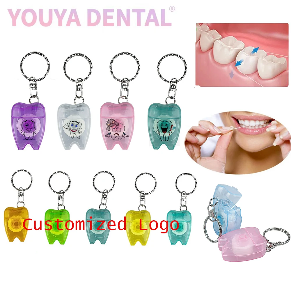 1000Pcs Dental Floss Keychain Teeth Oral Cleaning Floss Stick 15m Support Customized Badge Logo Dental Clinic Gift