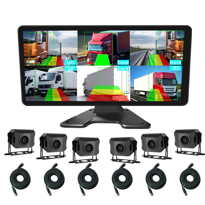 10.36 Inch IPS 6Channel LCD Touch Display Screen Truck BSD Blind Spot 1080P AHD AI Truck Bus Monitoring Car Electronic Devices