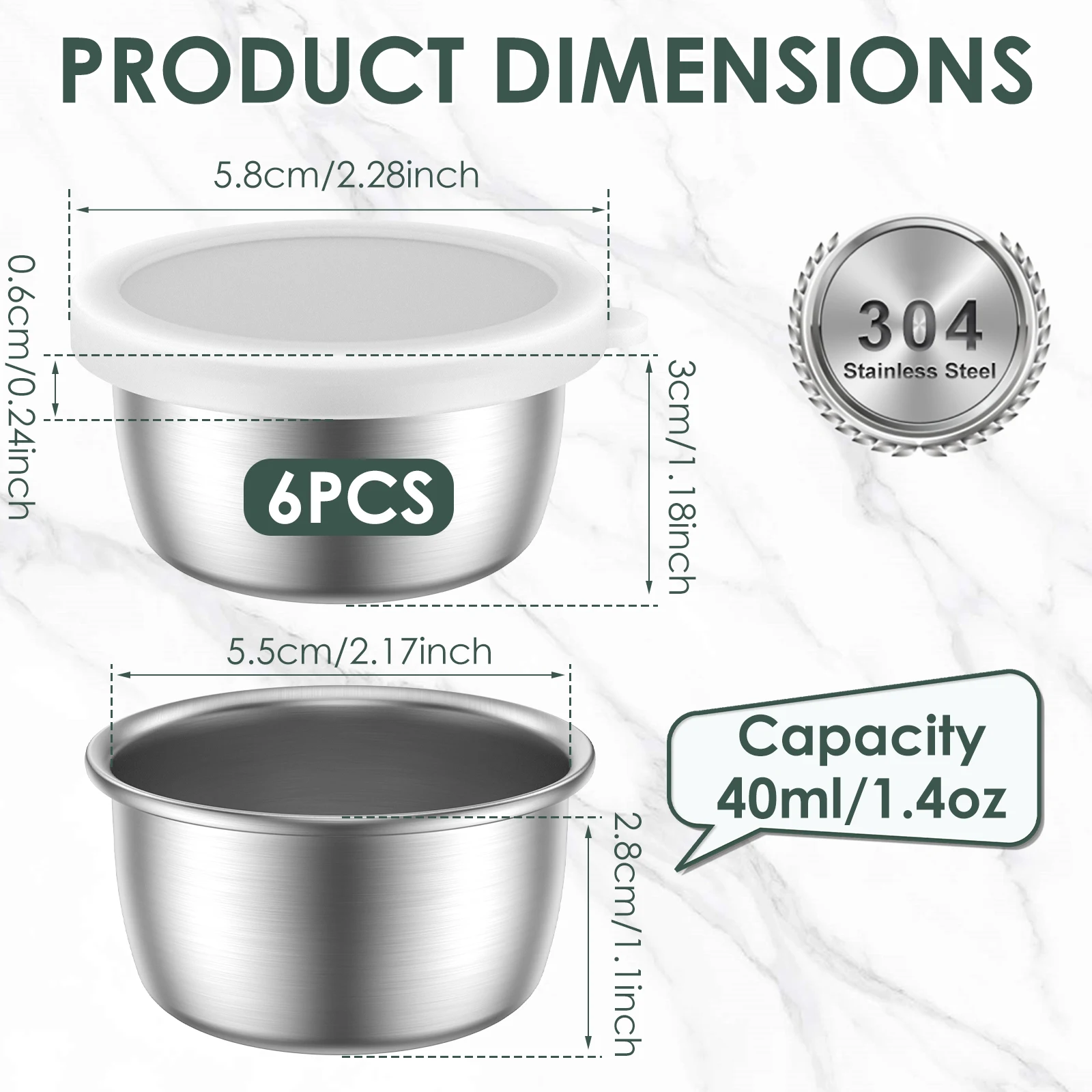 6Pcs Stainless Steel Sauce Cup with Lid Salad Container Reusable Salad Dressing Dish Portable Barbecue Spice Jar Kitchen Tool