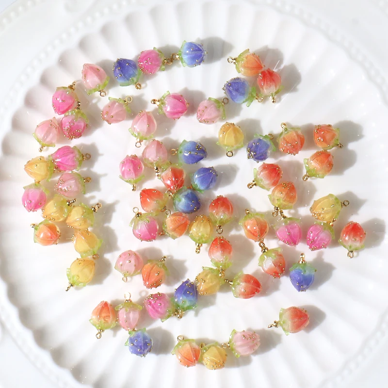 6pcs 10x15mm Colorful Bud Resin Charms Pendants for Earrings Necklace Bracelet Keychain Plant DIY Jewelry Making Findings