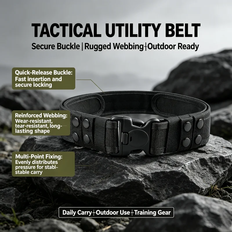 Adjustable Military Tactical Belt for Men, Wear Resistant Nylon Webbing Belt with Double Lock Safety Buckle, Outdoor Camping Hun